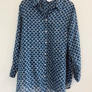 J. Jill Navy and White Button Down Shirt
